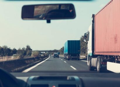 View through truck windshield